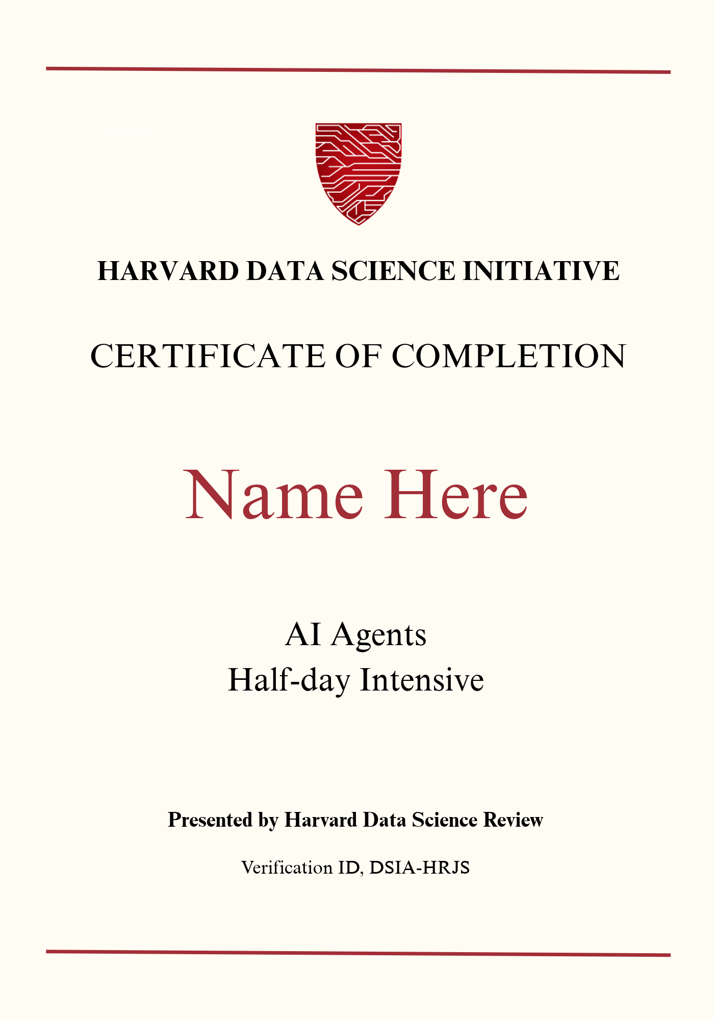 Certificate of Completion from Harvard Data Science Initiative