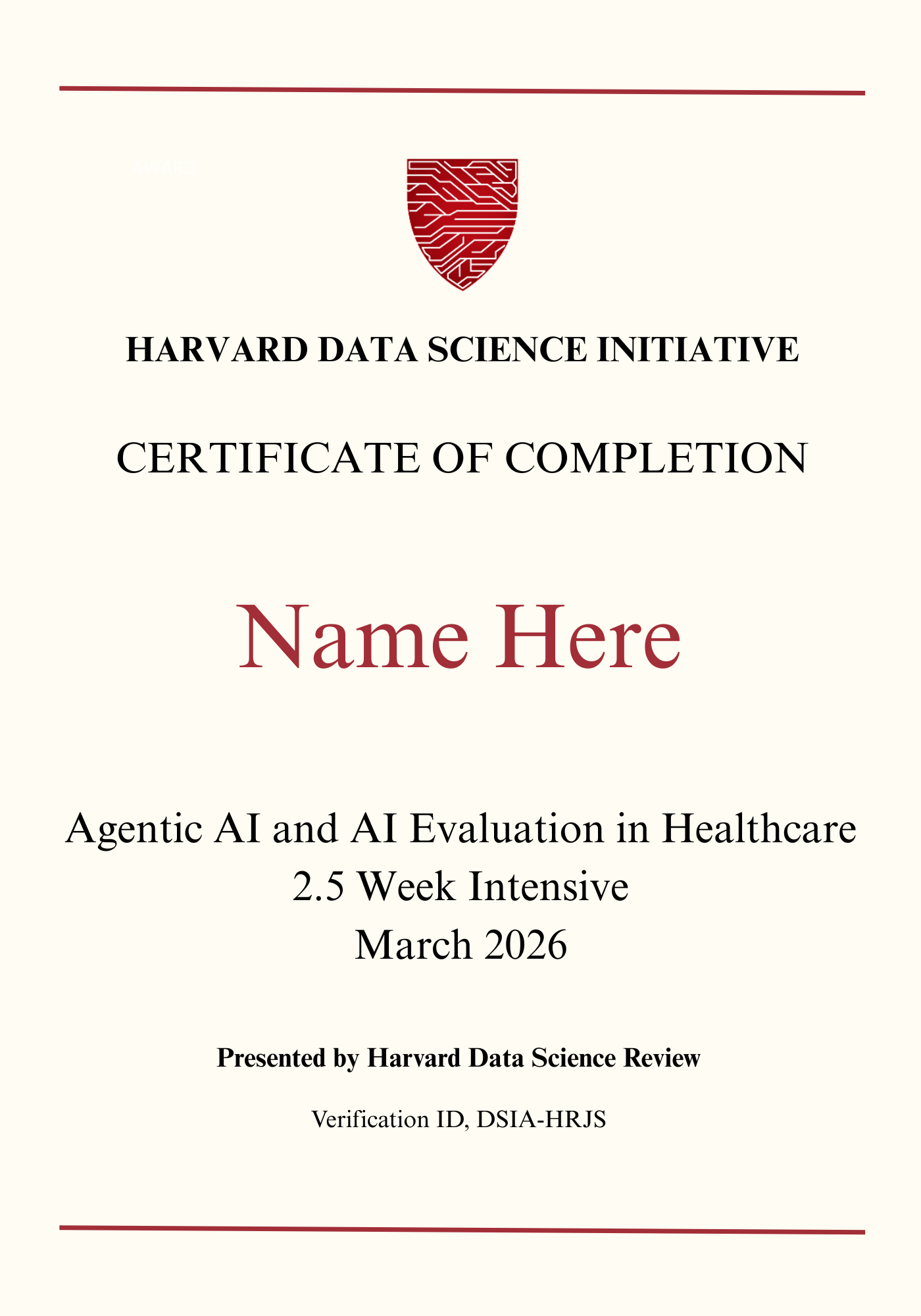 Harvard Data Science Initiative Certificate of Completion